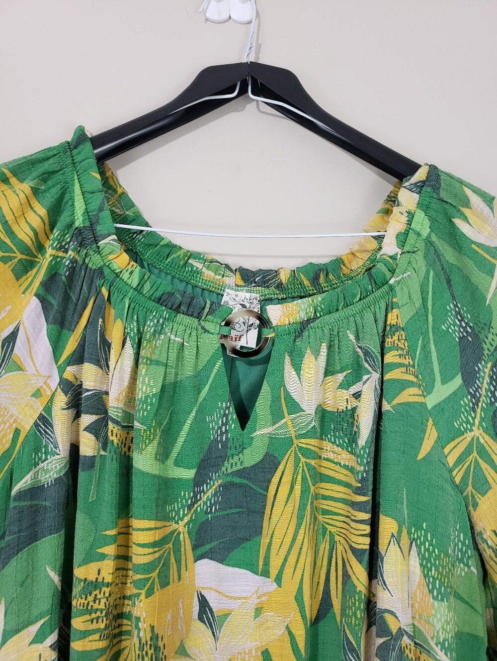 Naif Green Tropical Print Peasant Tunic Dress - Picture 4 of 12